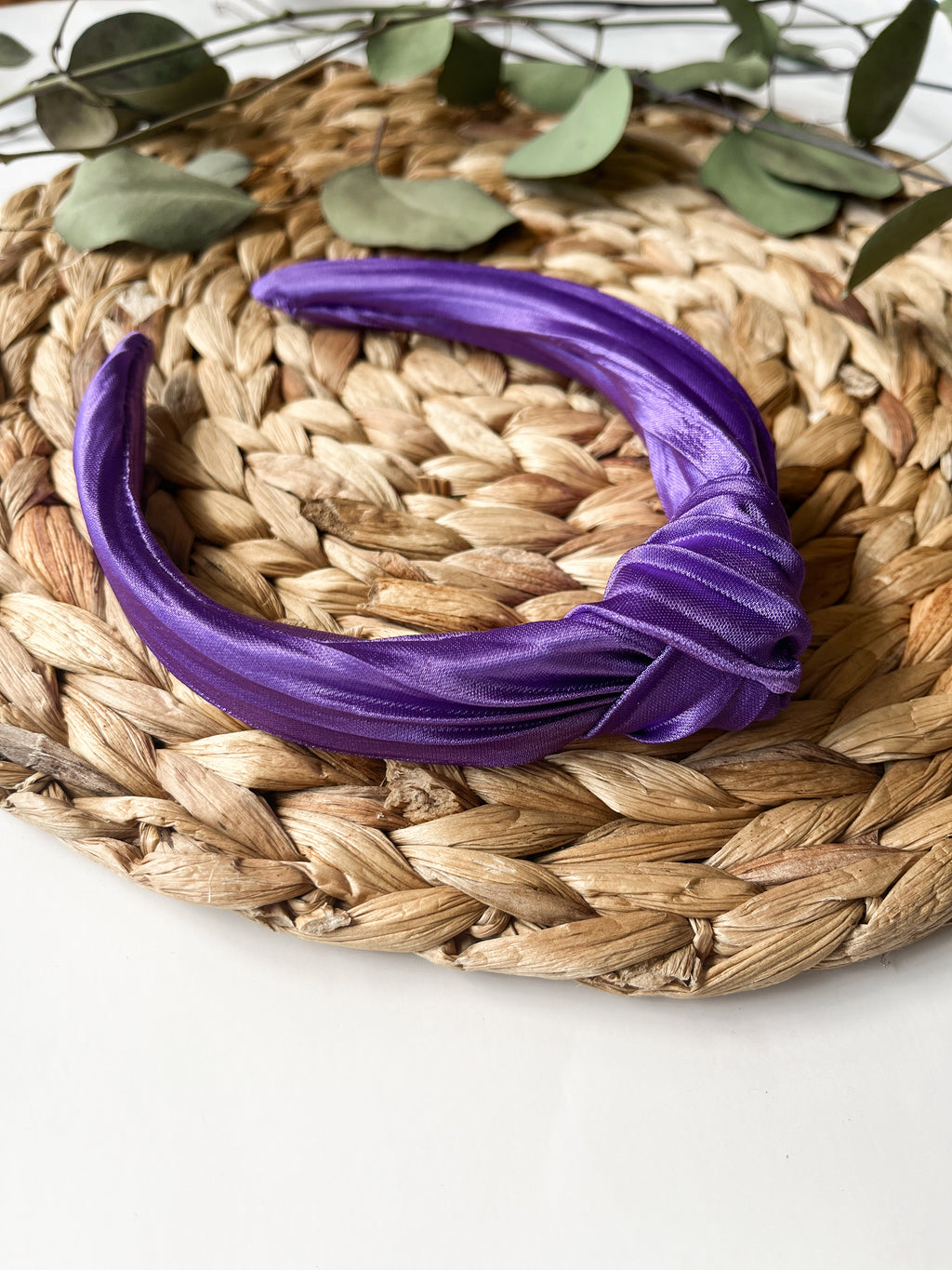 Purple Satin Top Knot Hard Headband