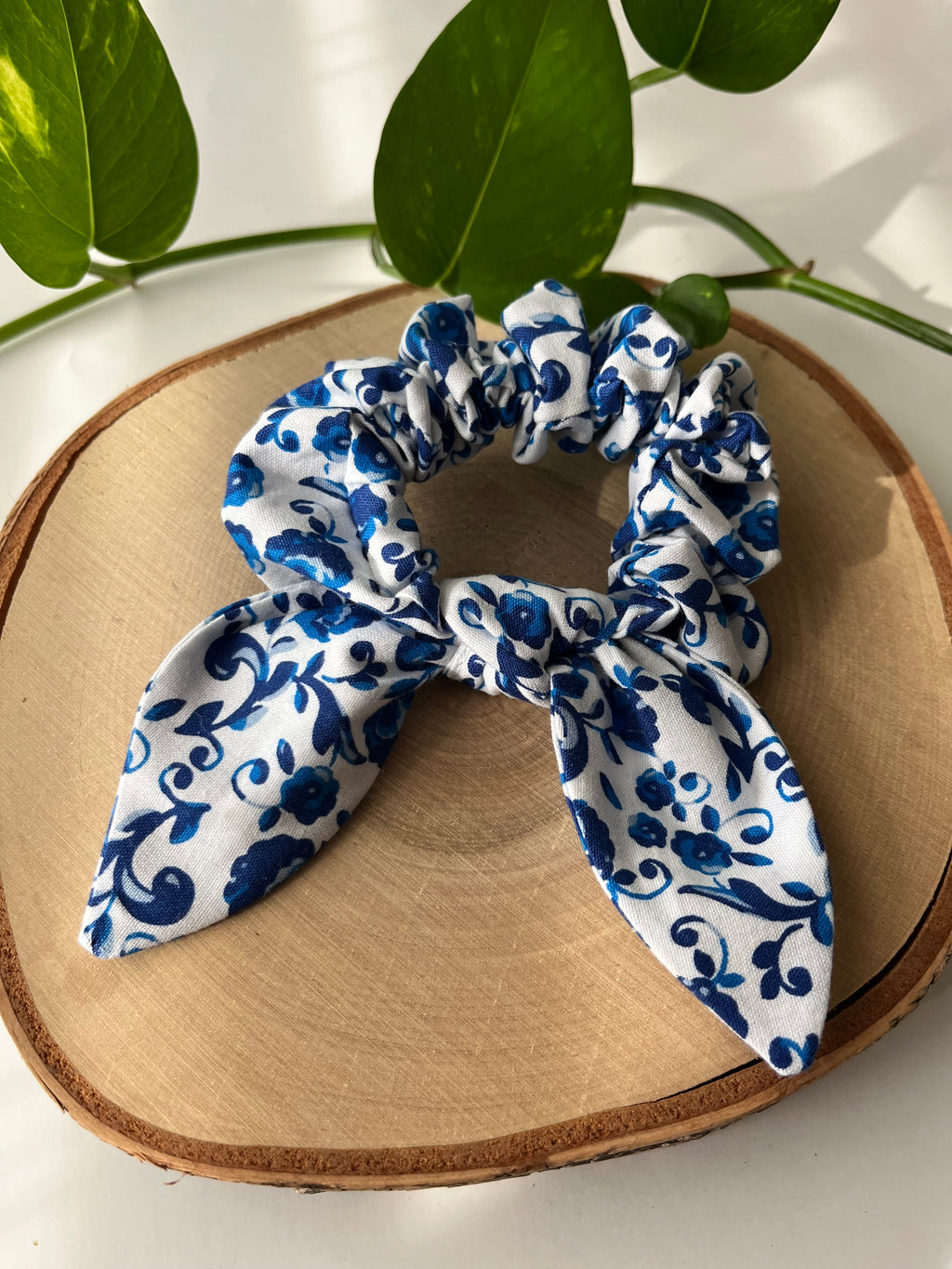 Blue Paisley Floral Scrunchie Bow