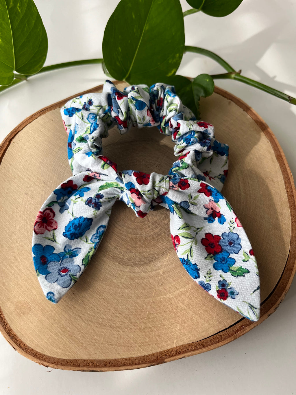 Red, White, and Blue Floral Scrunchie Bow