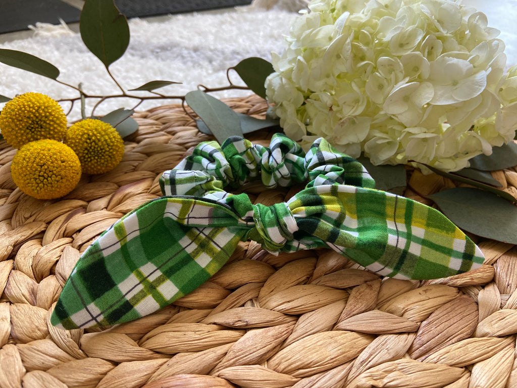 St. Patrick's Day Plaid Scrunchie with Bow
