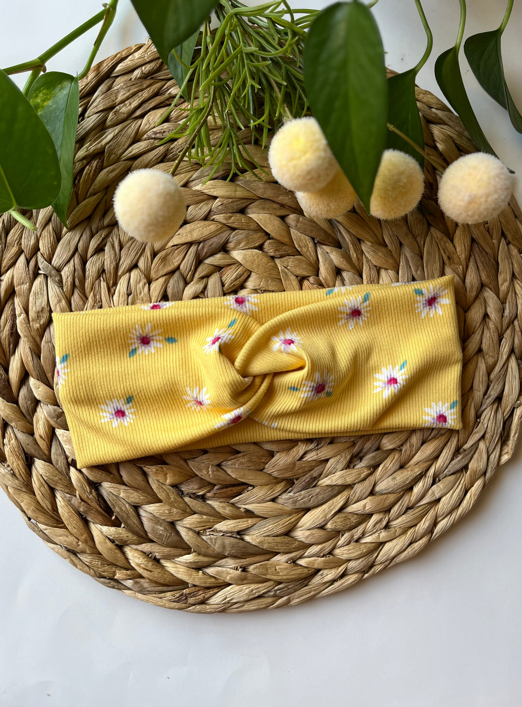 Ribbed Yellow Floral Twist Headband