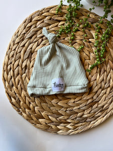 Ribbed Sage Baby Knot Beanie