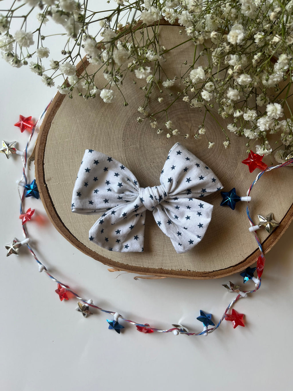 White with Stars Hair Bow