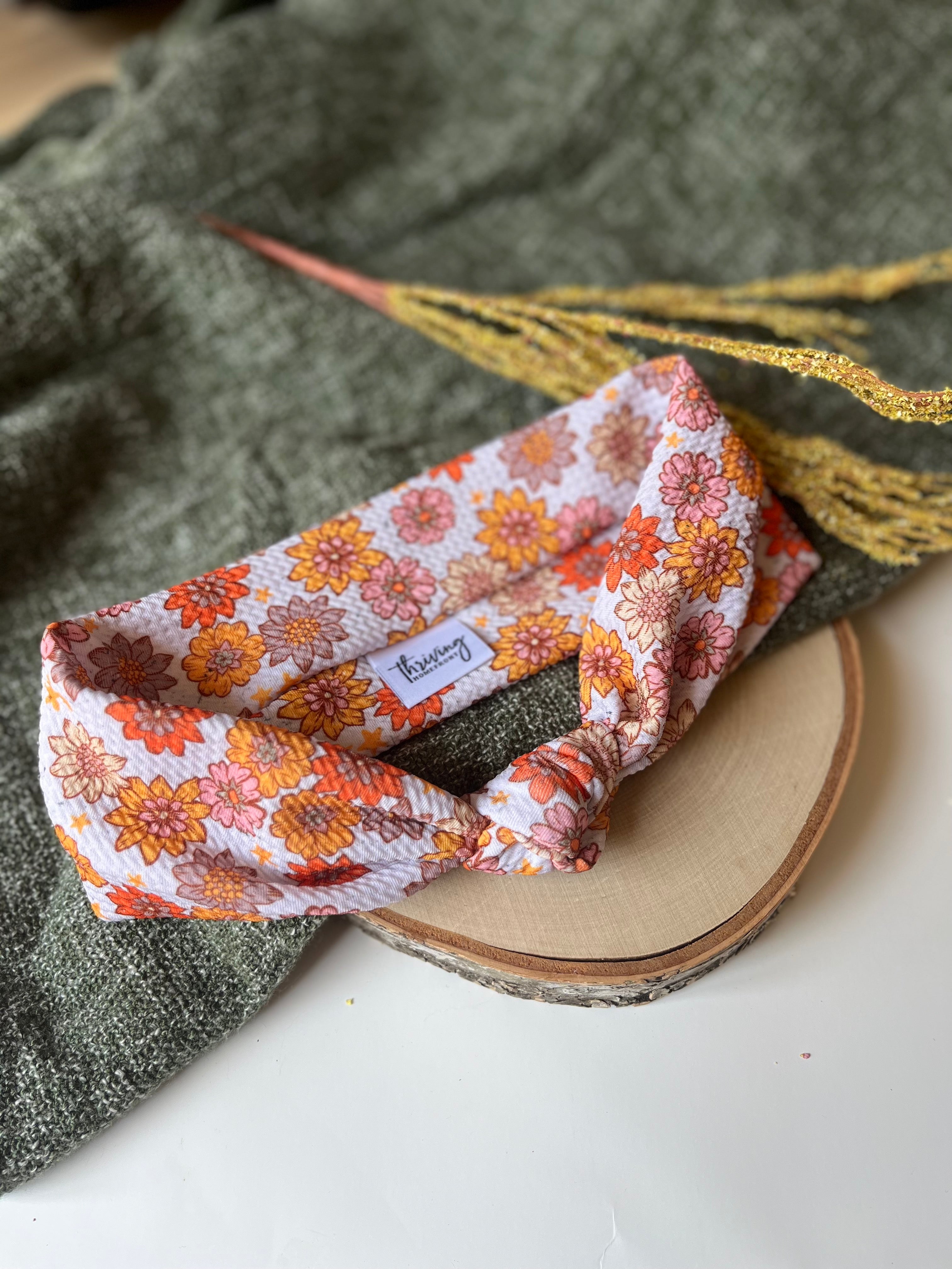 70's Floral Waffle Knit Knot Headband