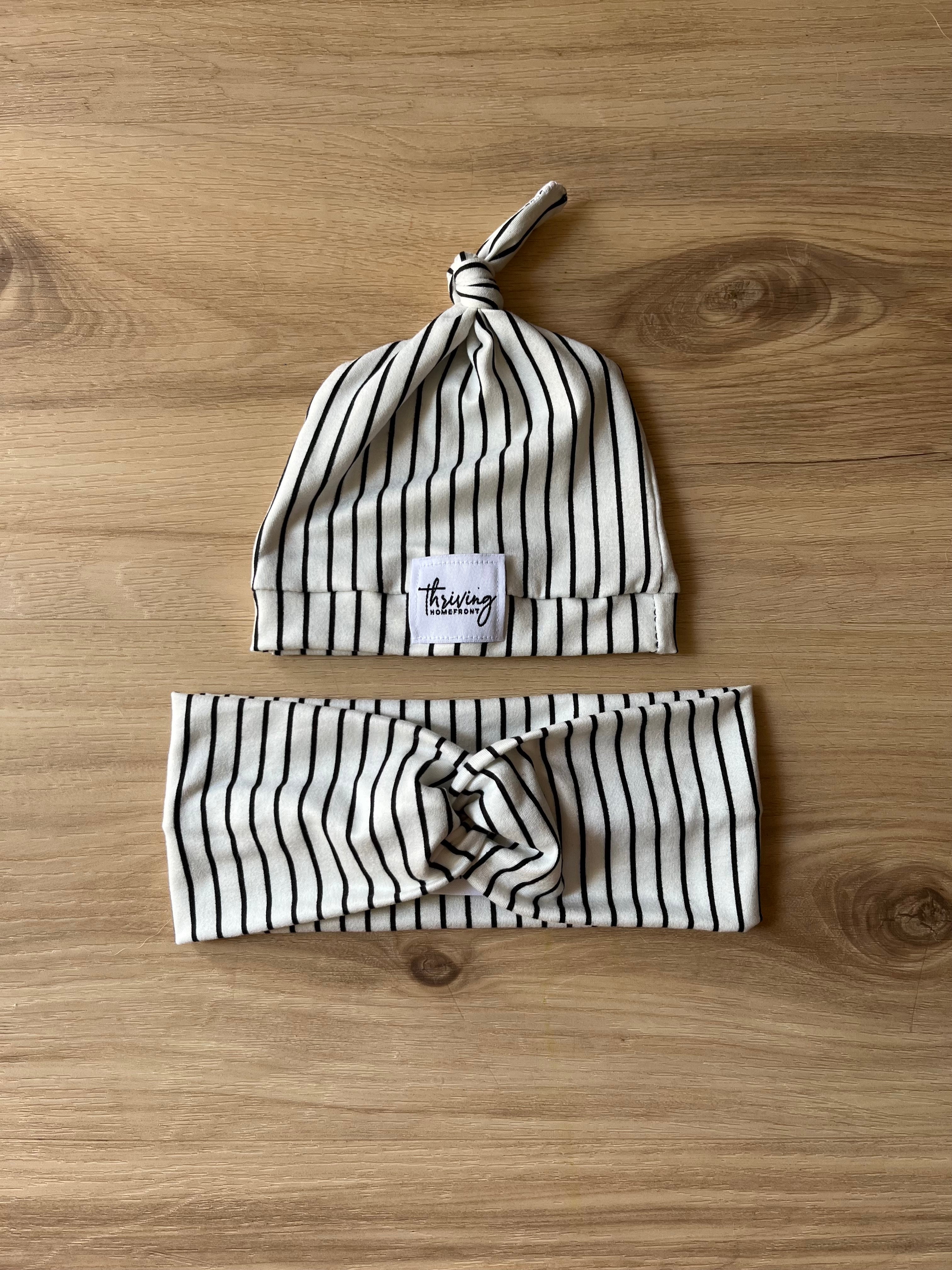 White with Black Stripes Baby Knot Beanie