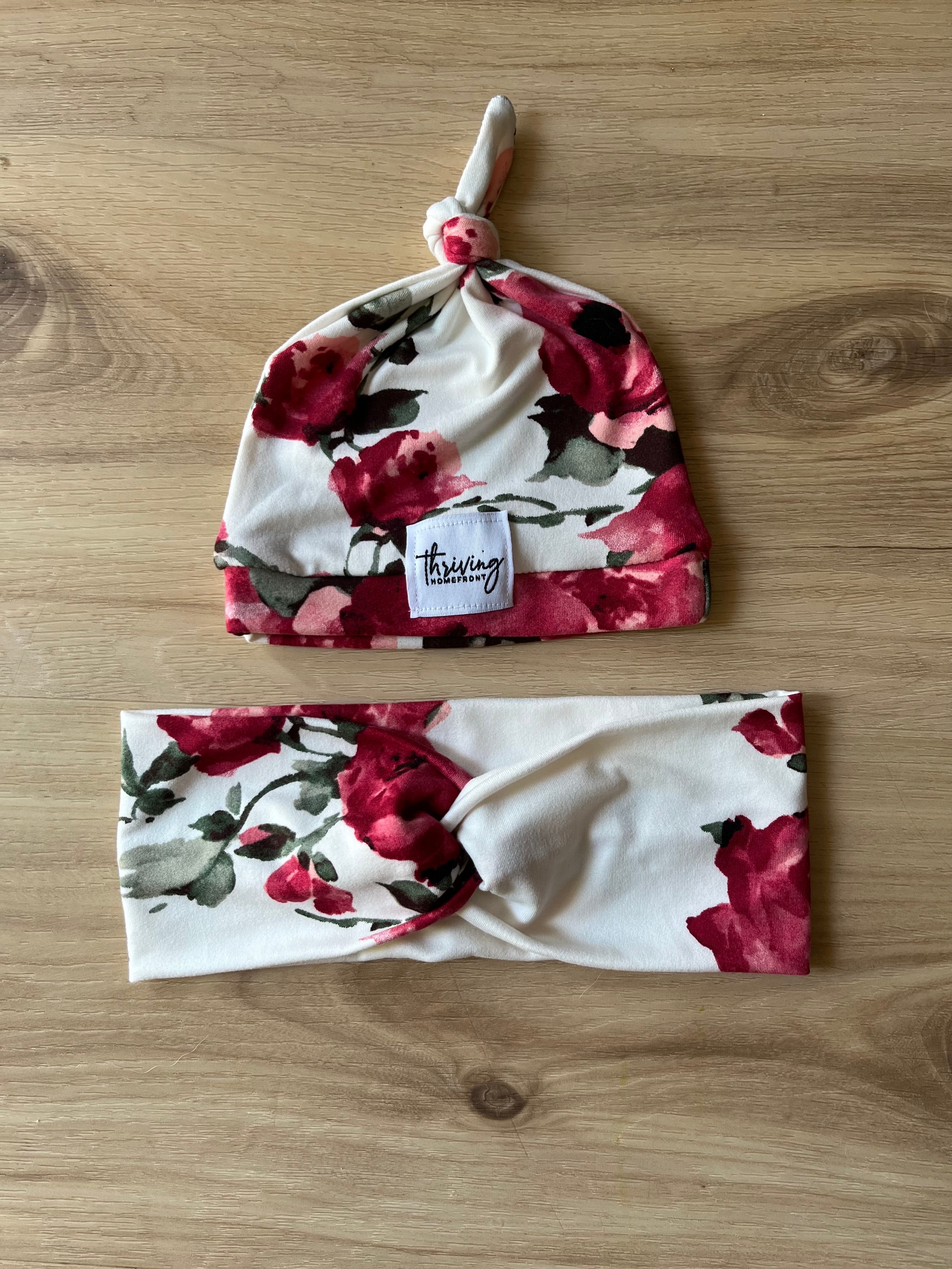 Rose Floral Baby Knot Beanie