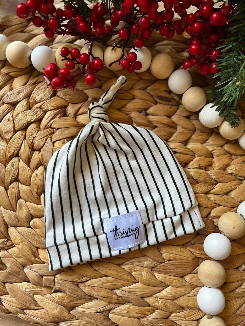 White with Black Stripes Baby Knot Beanie