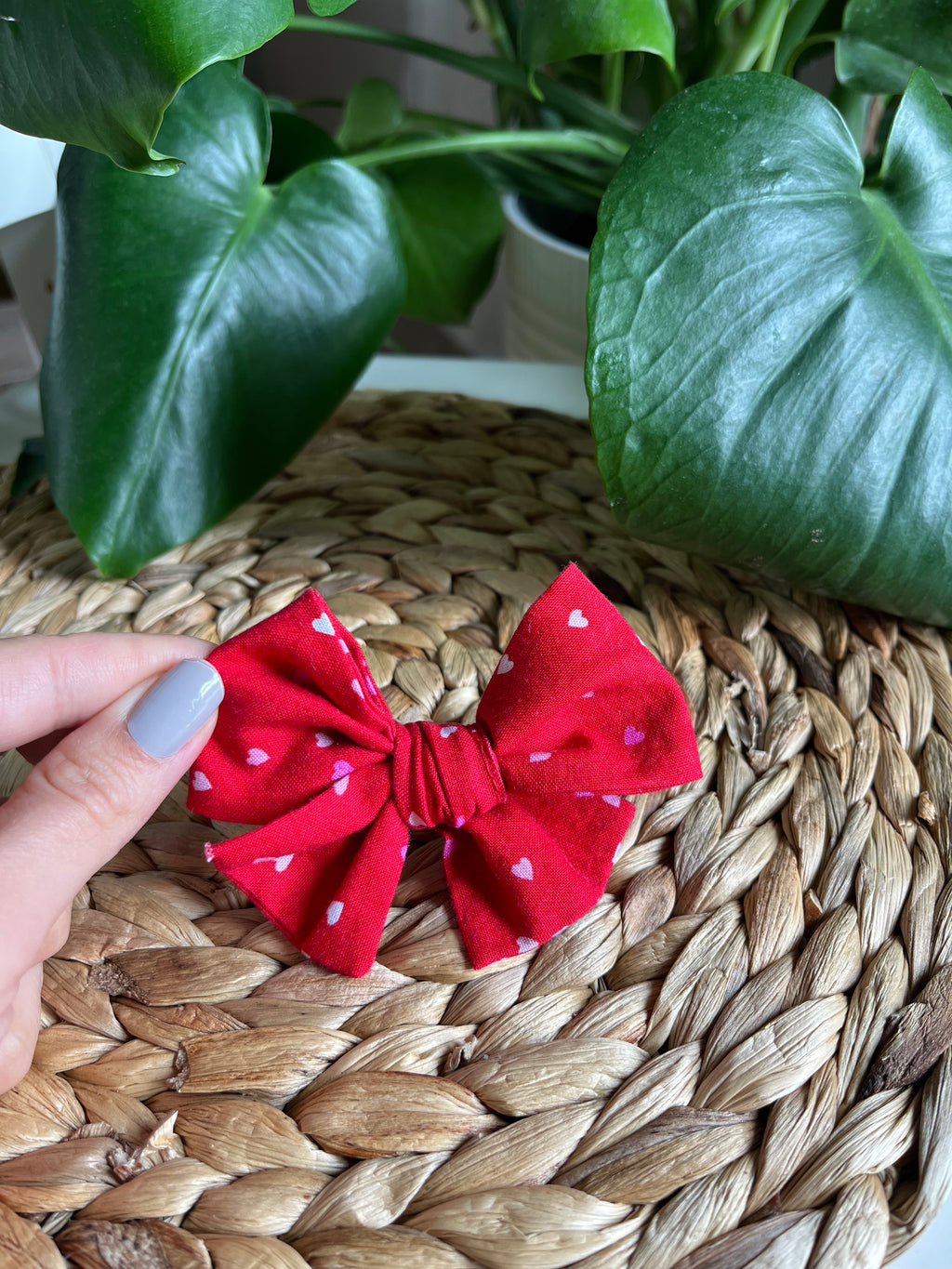 Red with Hearts Hair Bow