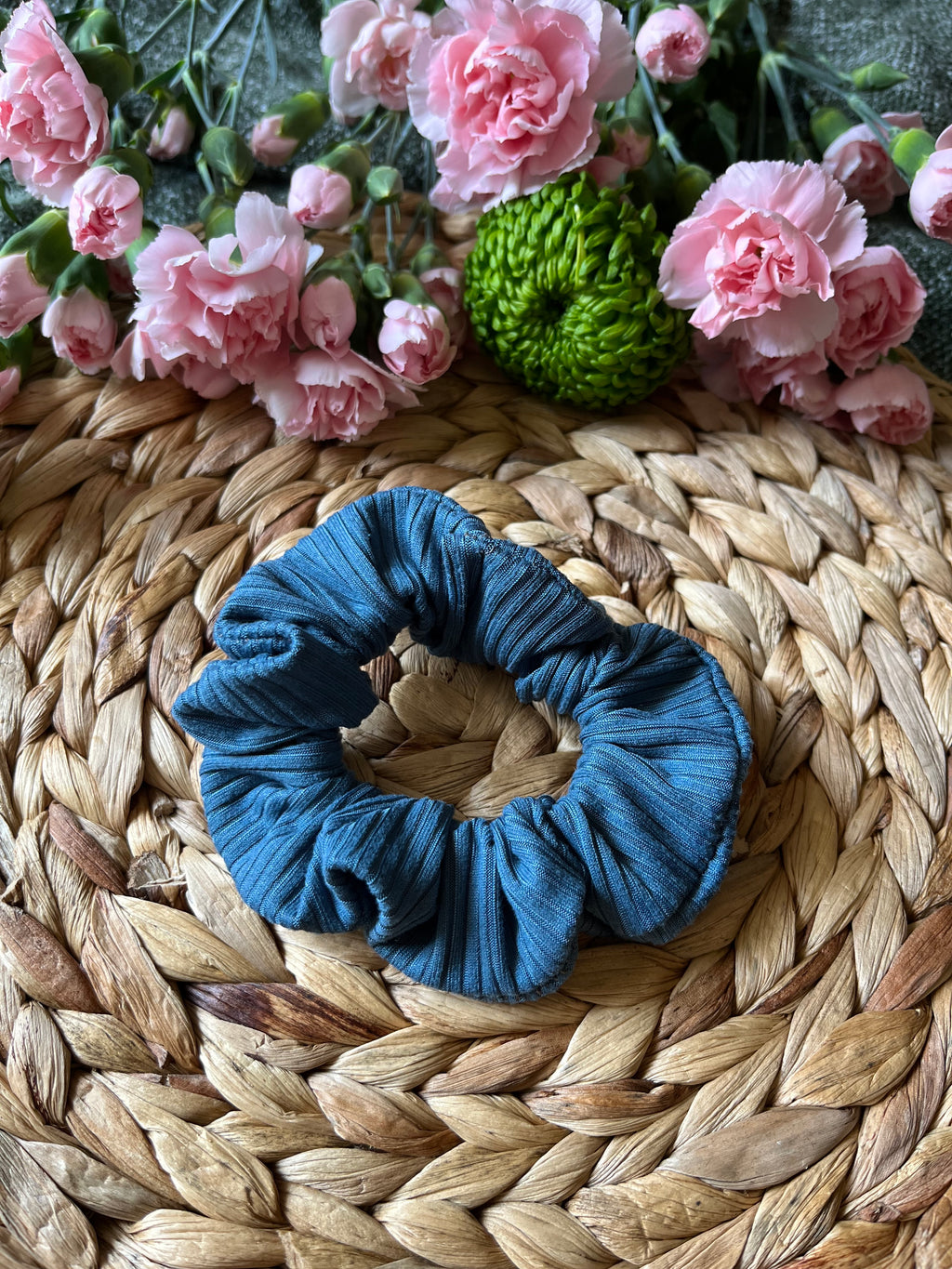 Ribbed Knit Cobalt Blue Scrunchie