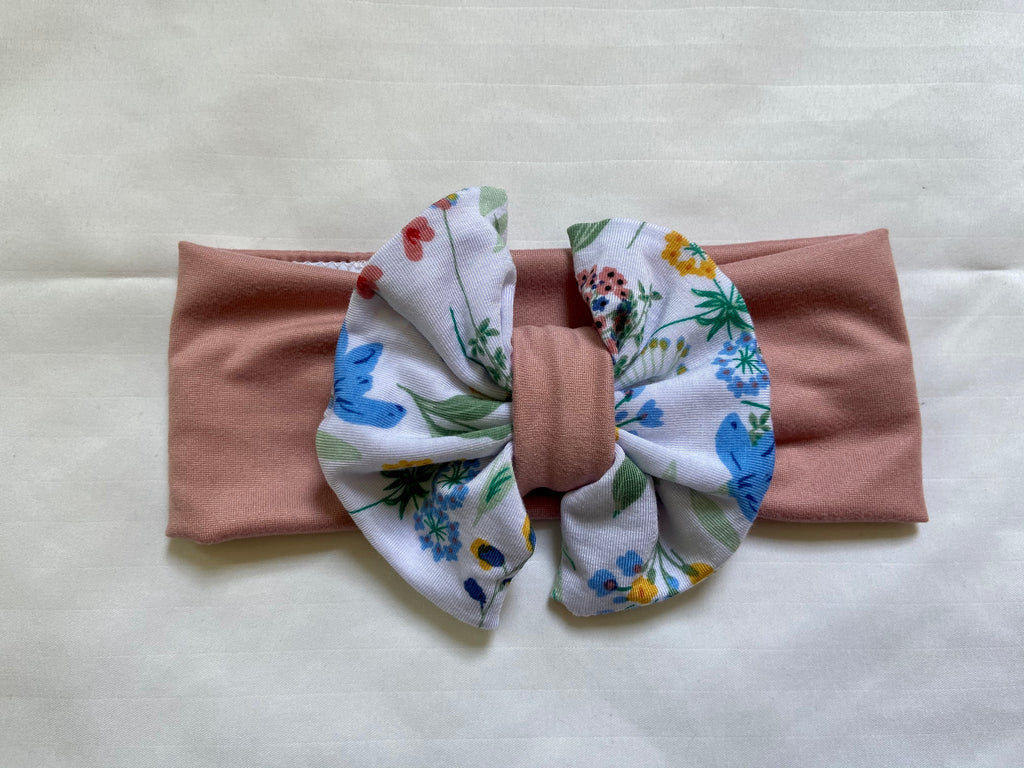 Dusty Pink/Floral Baby Bow Headband