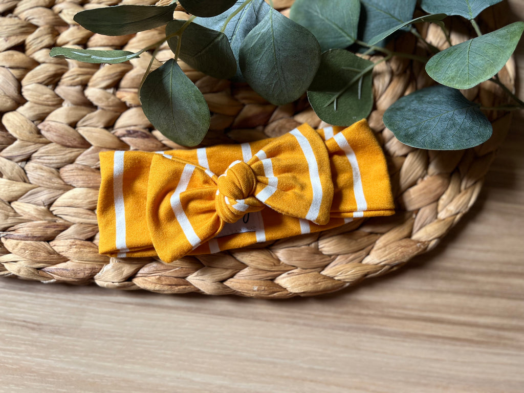 Mustard Stripe Baby Bow Headband