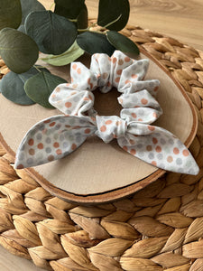 Neutral Polka Dots Scrunchie with Bow