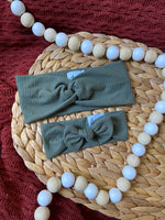 Ribbed Olive Baby Bow Headband