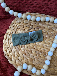 Ribbed Olive Baby Bow Headband
