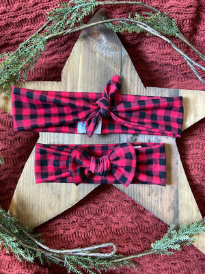 Red and Black Checkered Tie Headband