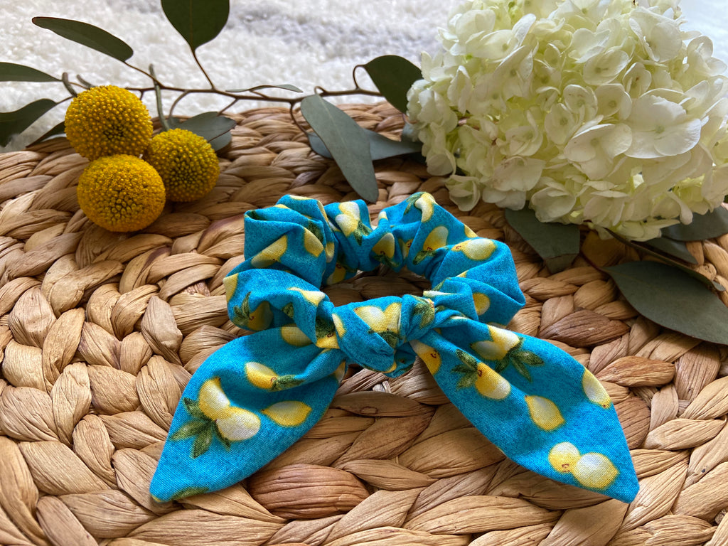 Blue Lemon Scrunchie with Bow